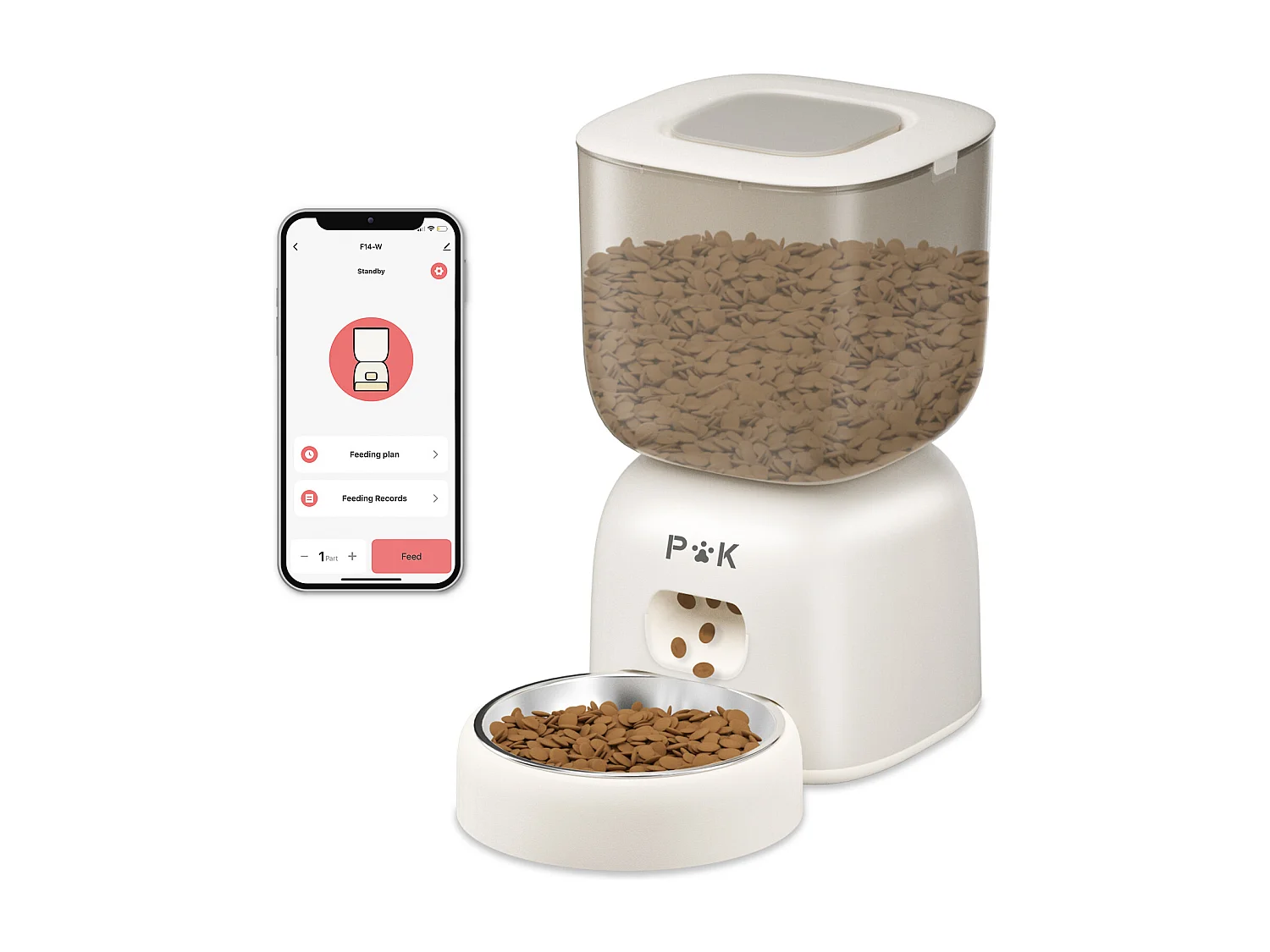 3L WiFi Distributeur Croquettes Chat Automatique - Beige Mangeoire Automatique pour Chat et Chien - 10 Repas par Jour - Enregistrement Vocal 10s