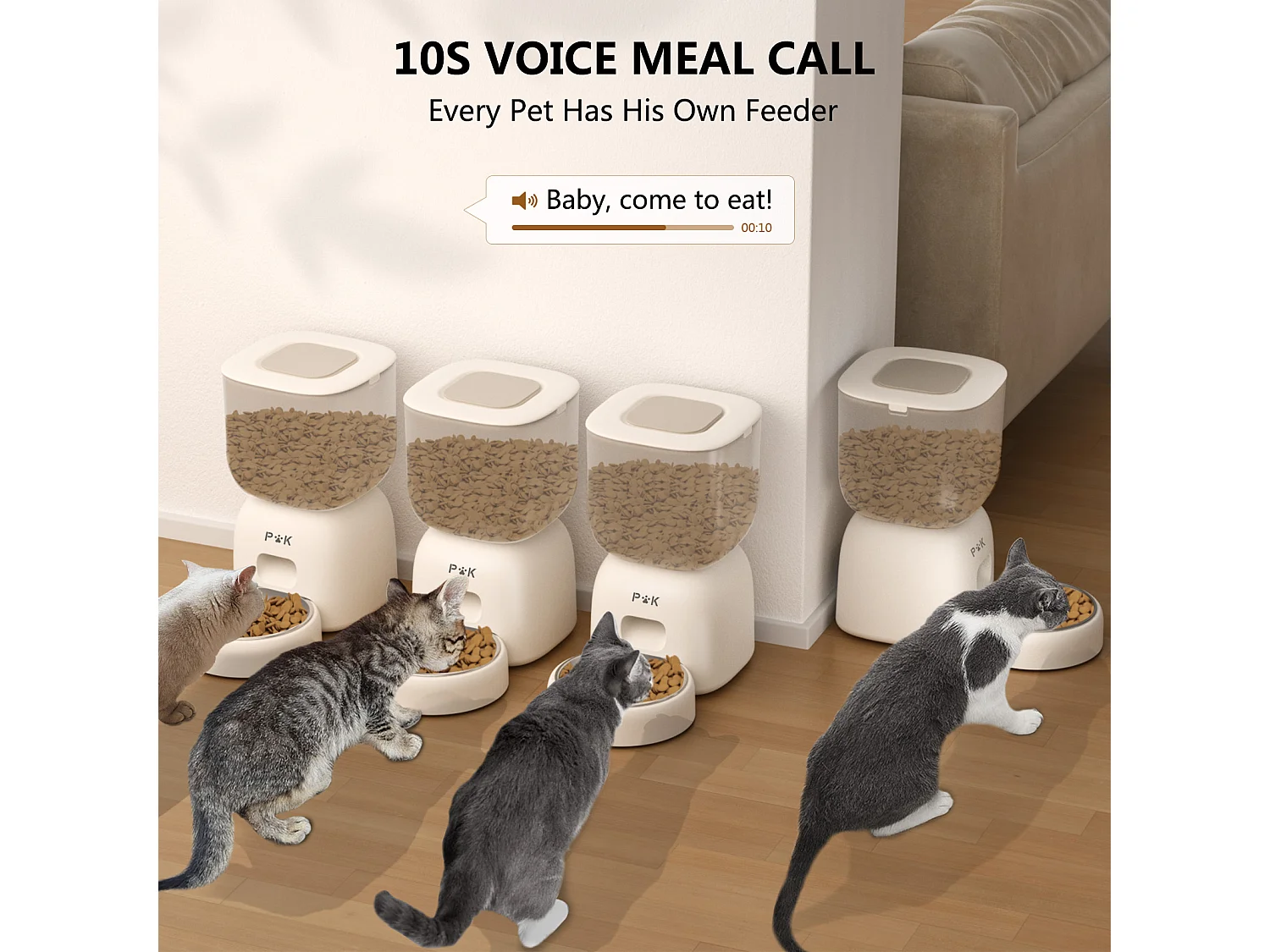 3L WiFi Distributeur Croquettes Chat Automatique - Beige Mangeoire Automatique pour Chat et Chien - 10 Repas par Jour - Enregistrement Vocal 10s