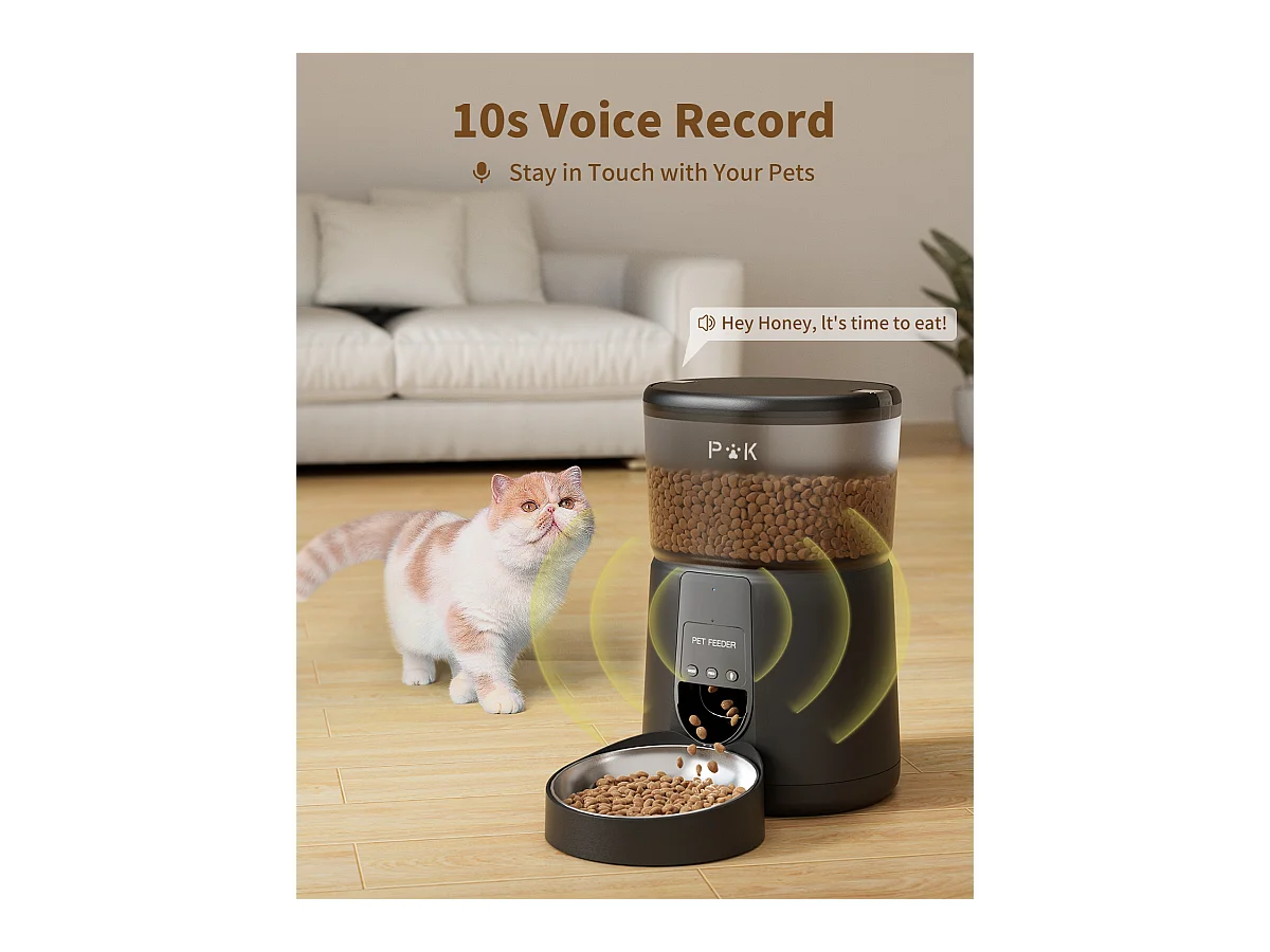 WiFi Automatischer Katzenfutterspender mit App, 4L, 2,4G Katzen- und Hundefutterspender, APP-Steuerung, mit Edelstahlnapf, SCHWARZ