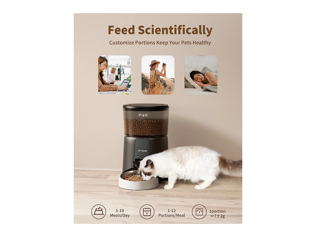 WiFi Automatischer Katzenfutterspender mit App, 4L, 2,4G Katzen- und Hundefutterspender, APP-Steuerung, mit Edelstahlnapf, SCHWARZ