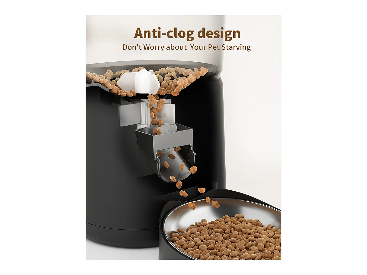 WiFi Automatischer Katzenfutterspender mit App, 4L, 2,4G Katzen- und Hundefutterspender, APP-Steuerung, mit Edelstahlnapf, SCHWARZ