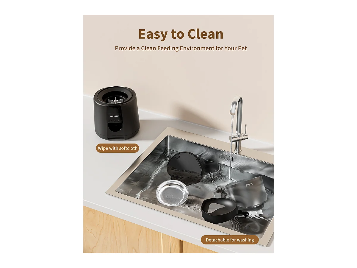 WiFi Automatischer Katzenfutterspender mit App, 4L, 2,4G Katzen- und Hundefutterspender, APP-Steuerung, mit Edelstahlnapf, SCHWARZ