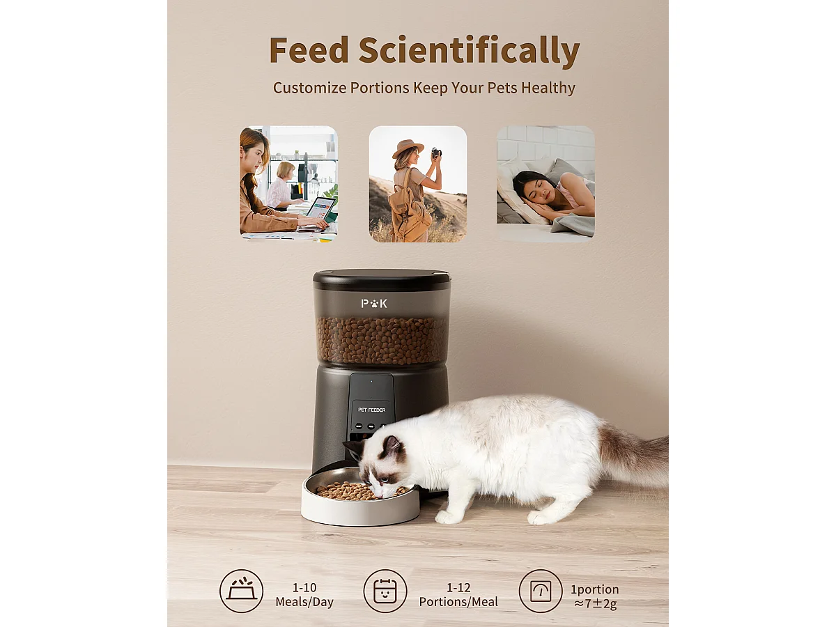 Dispenser automatico di cibo per gatti WiFi con app Dispenser di cibo per gatti e cani da 4L 2.4G Controllo APP con ciotola in acciaio inossidabile NERA