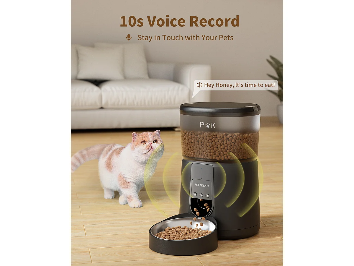 WiFi Distributeur Croquettes Chat Automatique avec App 4L 2,4G Distributeur Croquettes Chat et Chiens APP Contrôle avec Bol en Acier Inoxydable NOIR