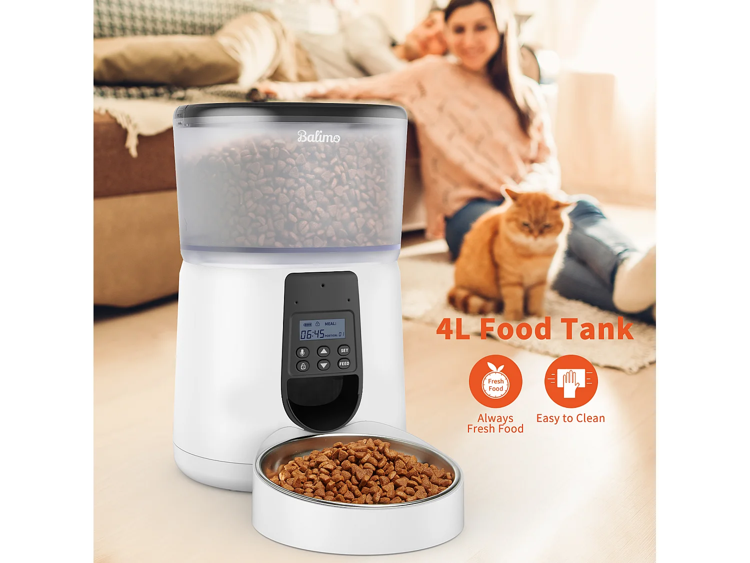 Balimo 4L Automatischer Katzenfutterspender, Futternapf aus Edelstahl, Trockenfutterspender für Katzen (B