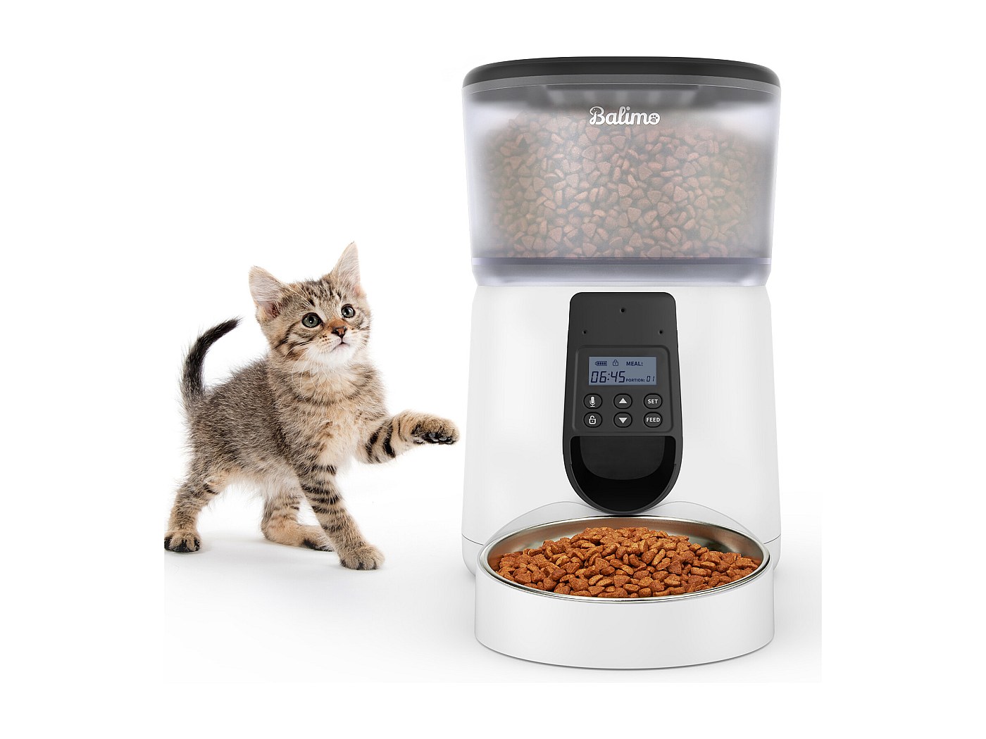 Balimo 4L Distributeur Croquettes Chat Automatique,Bol en Acier — free download