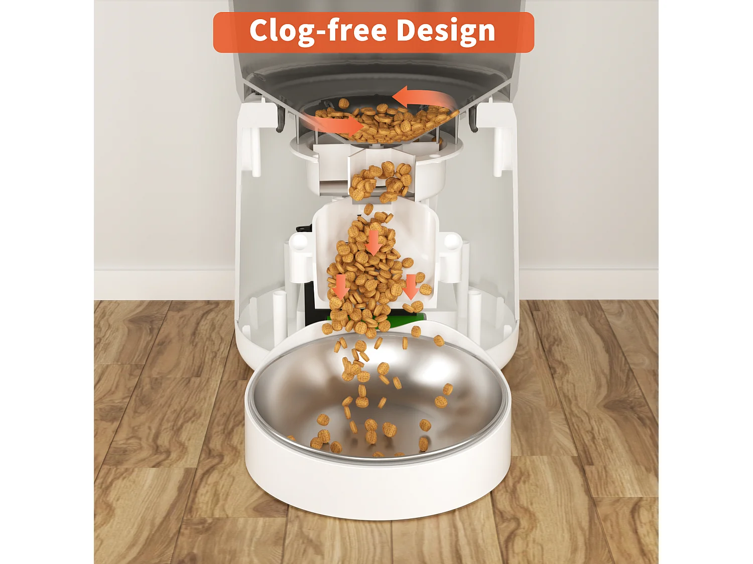 Balimo  4L Distributeur Croquettes Chat Automatique,Bol en Acier Inoxydable pour Animaux Domestiques,Distributeur De Nourriture SèChe pour Chats（B