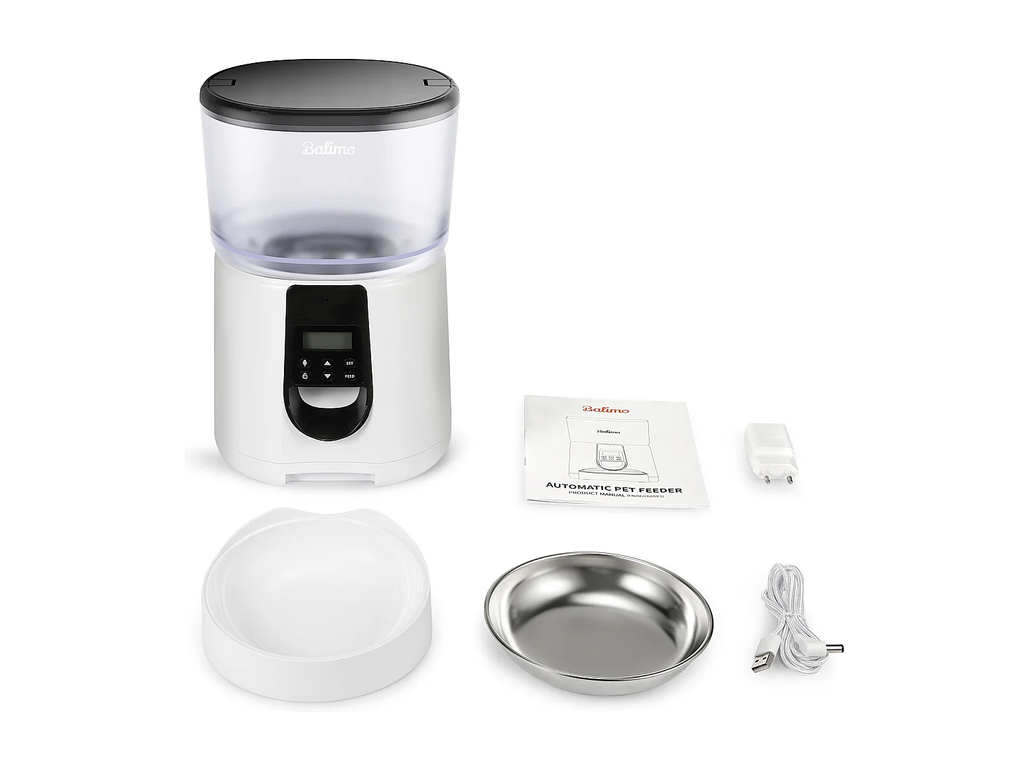 Balimo  4L Distributeur Croquettes Chat Automatique,Bol en Acier Inoxydable pour Animaux Domestiques,Distributeur De Nourriture SèChe pour Chats（B