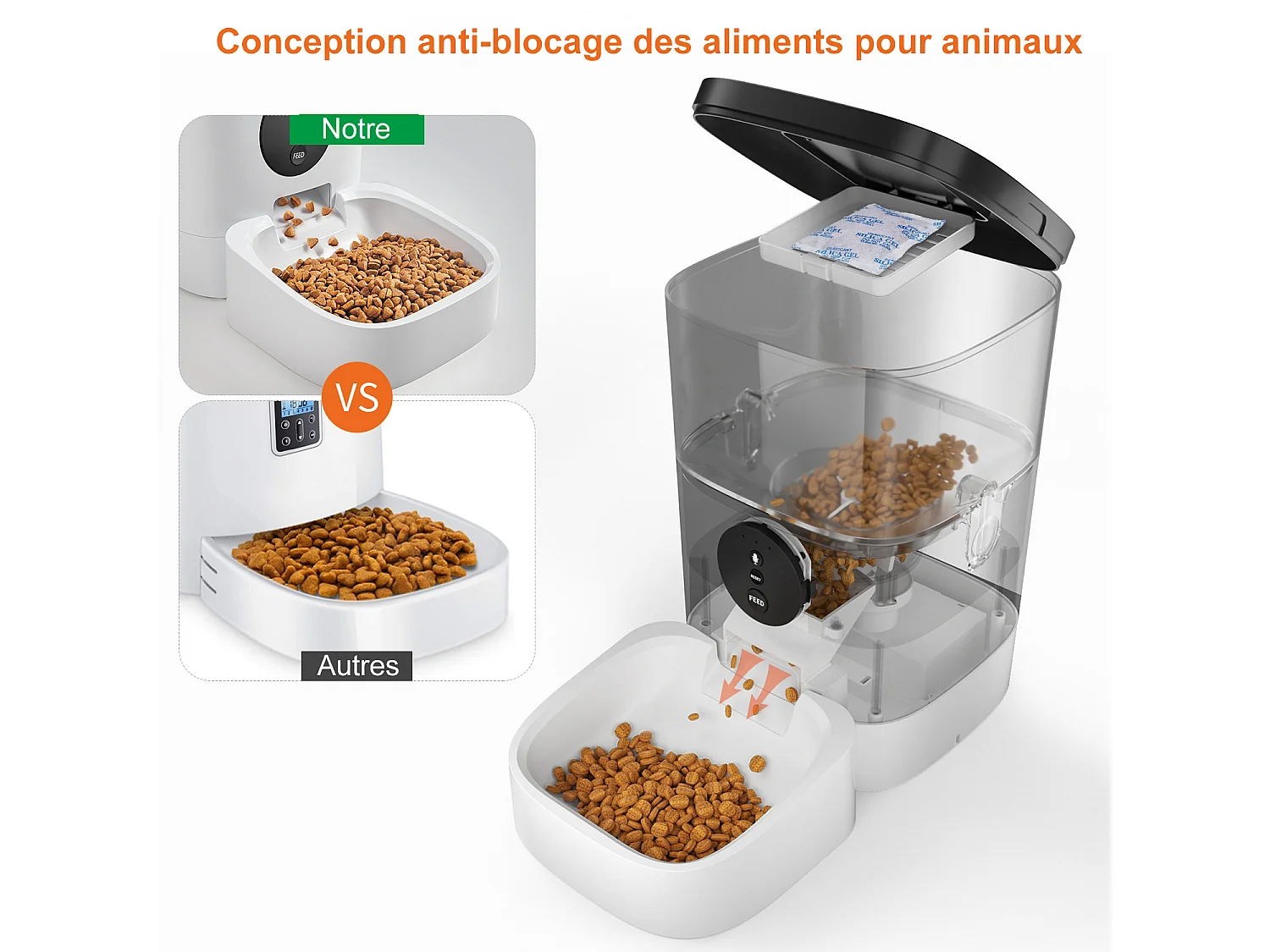 WIFI Distributeur de Croquettes Balimo 4L pour Chats/Chiens Télécommande Téléphone Portable LCD,Adaptateur Secteu /Batterie,Fonction d'Enregistrement