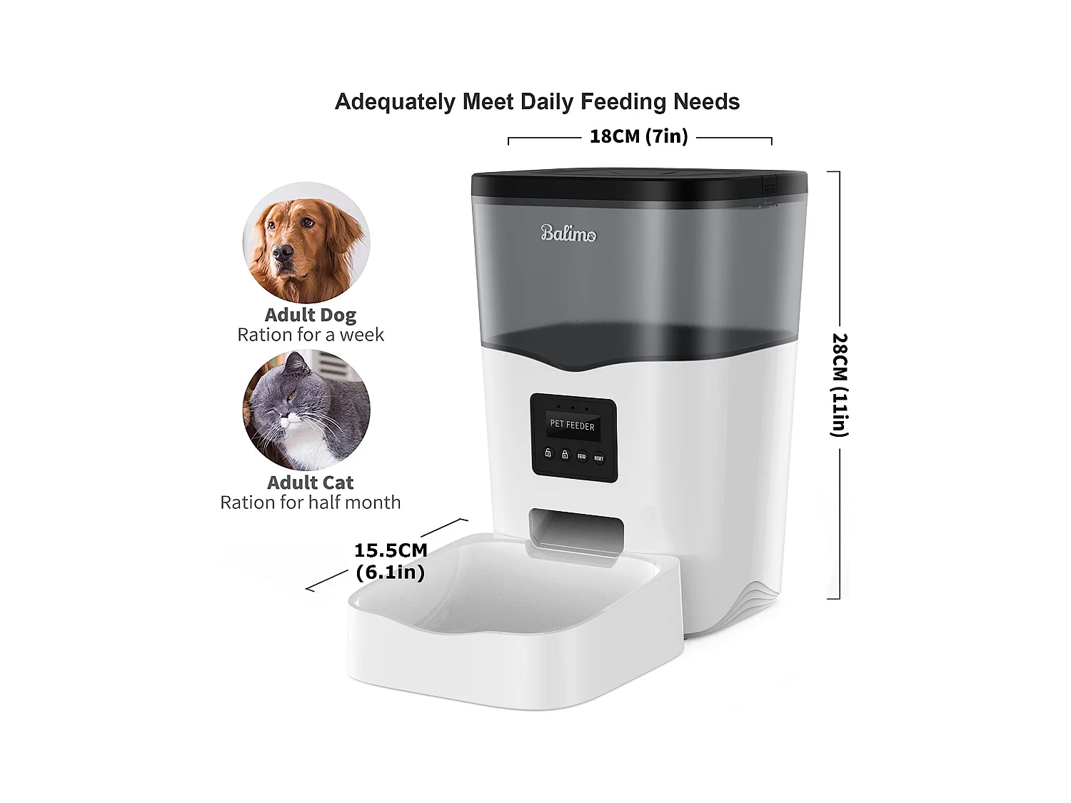 3L WIFI Katzen-/Hundefutterspender, LCD-Handy-Fernbedienung, Netzteil/Batterie, 10 Mahlzeiten pro Tag - APP-Steuerung, Schwarz