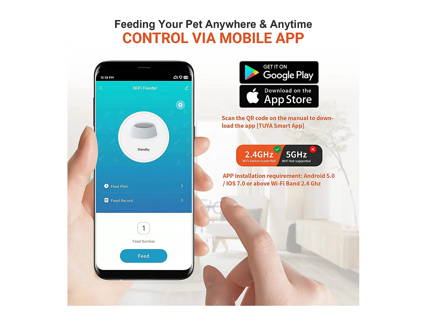 3L WIFI Katzen-/Hundefutterspender, LCD-Handy-Fernbedienung, Netzteil/Batterie, 10 Mahlzeiten pro Tag - APP-Steuerung, Schwarz