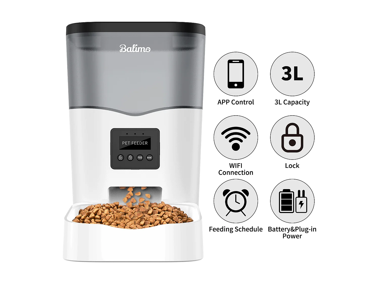 3L WIFI Distributeur Croquettes Chats/Chiens Télécommande de téléphone portable LCD,Adaptateur secteur/batterie,10 Repas par Jour- APP Contrôle,Noir