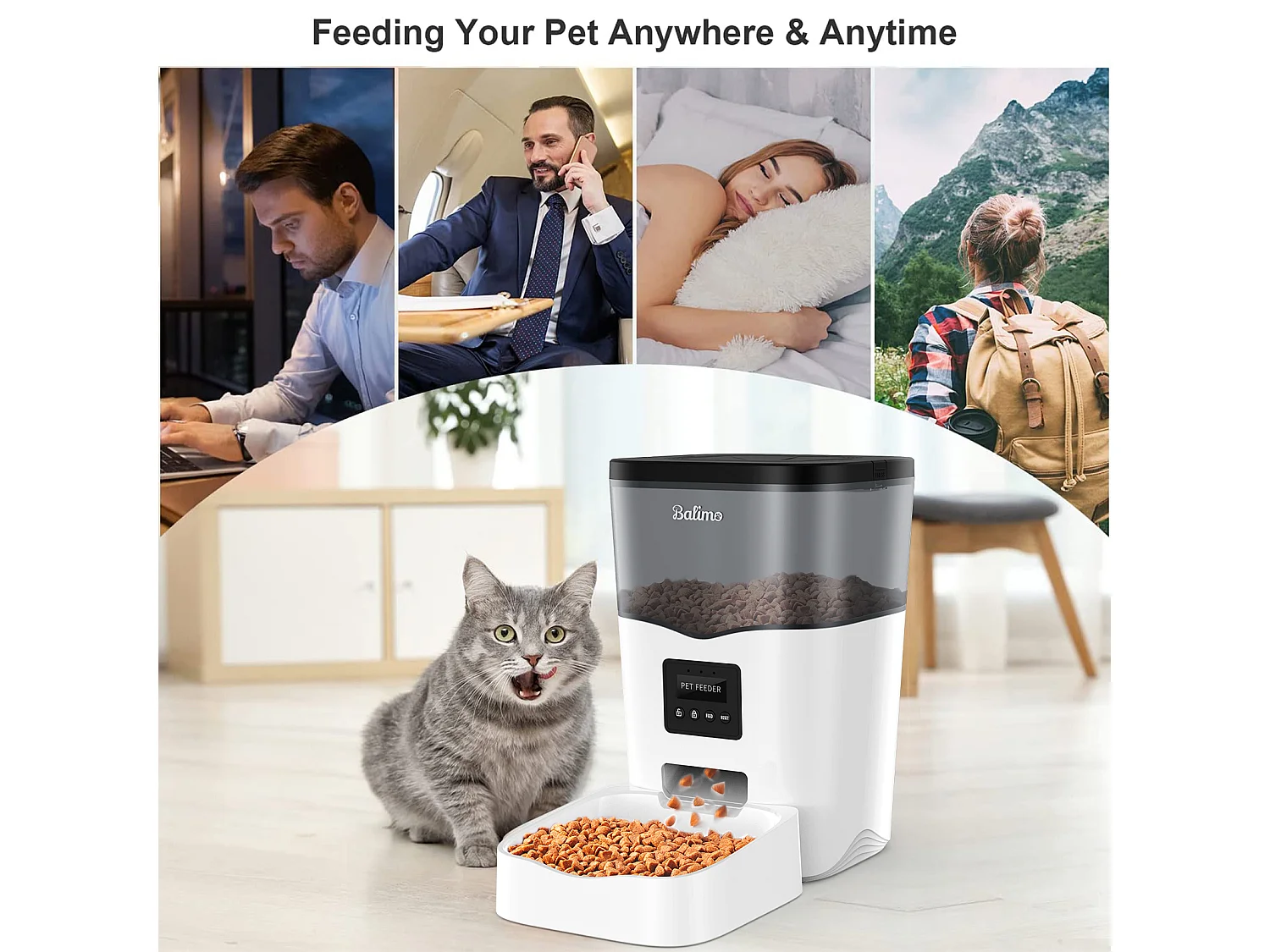 3L WIFI Distributeur Croquettes Chats/Chiens Télécommande de téléphone portable LCD,Adaptateur secteur/batterie,10 Repas par Jour- APP Contrôle,Noir