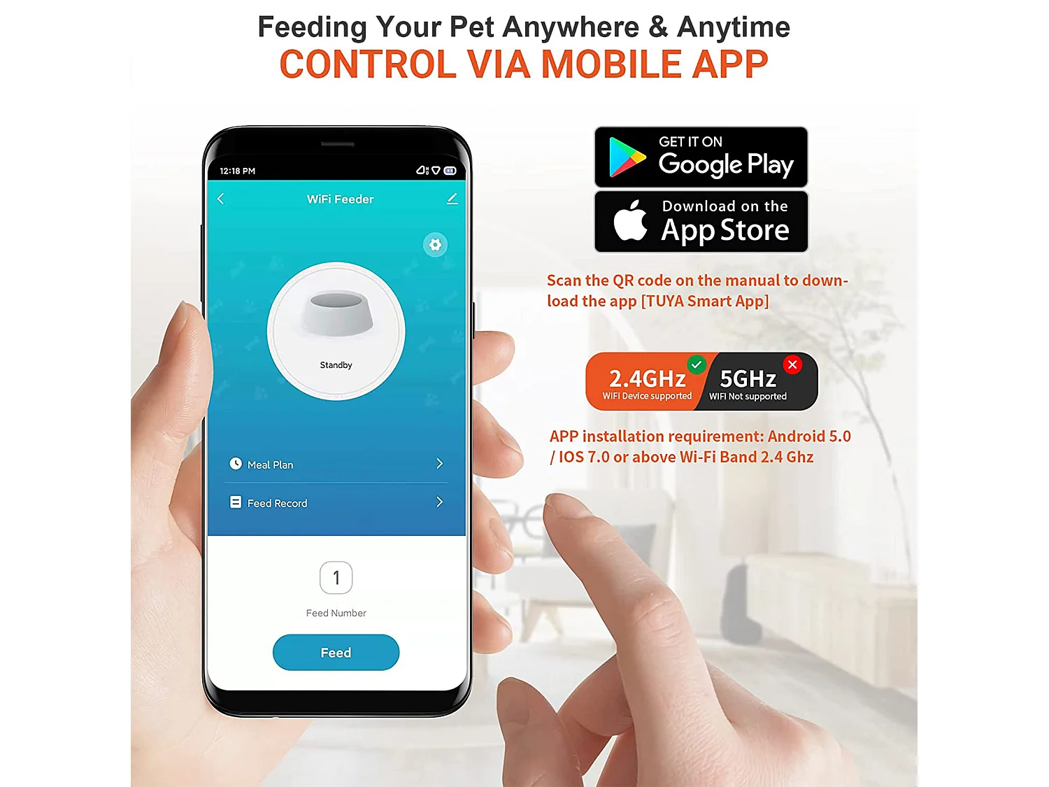 3L WIFI Dispenser Brokjes Katten/Honden LCD Mobiele Telefoon Afstandsbediening, Voedingsadapter/Batterij, 10 Maaltijden Per Dag- APP Controle, Zwart