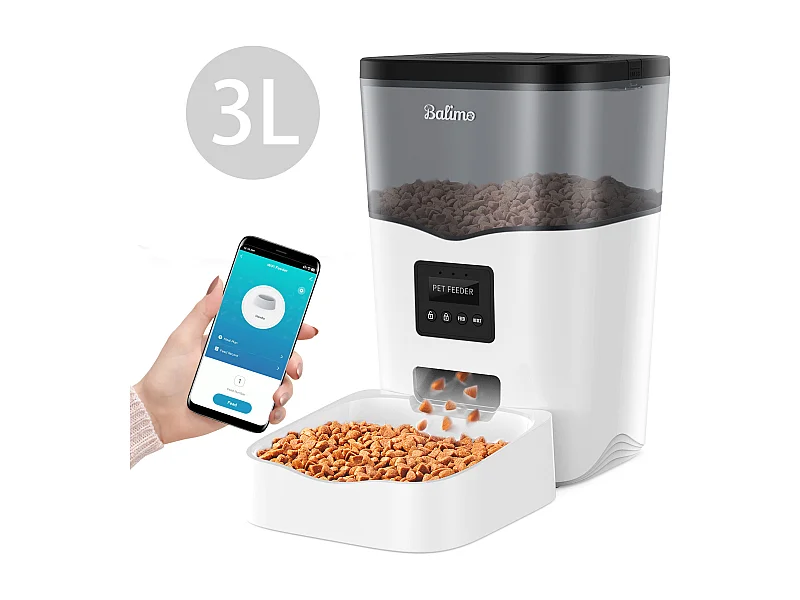 3L WIFI Distributeur Croquettes Chats/Chiens Télécommande de téléphone portable LCD,Adaptateur secteur/batterie,10 Repas par Jour- APP Contrôle,Noir