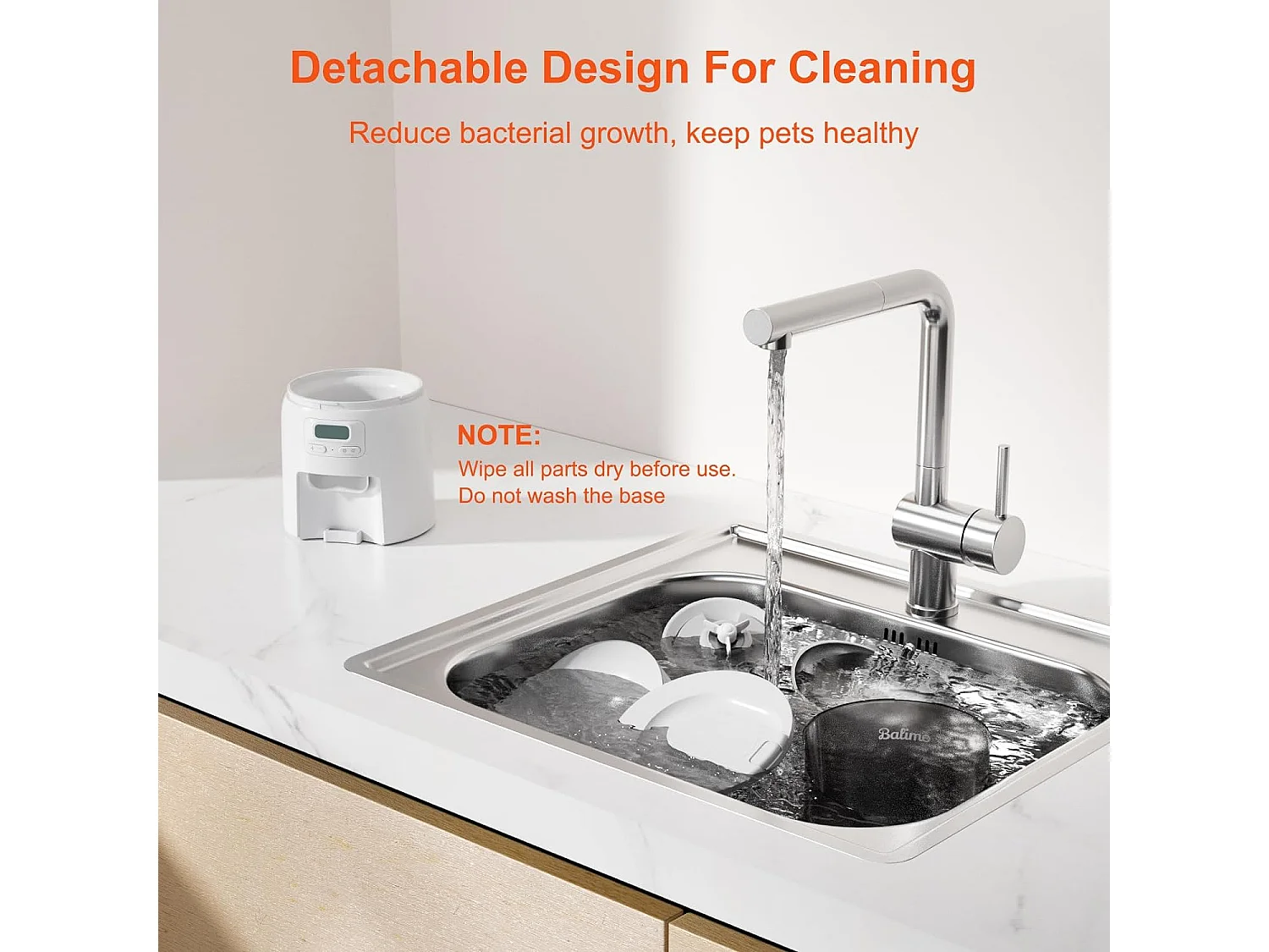 Balimo Dick 3L Distributeur Croquettes Chat Automatique,Minuterie Programmable/Fonction Enregistrement,avec Bol en Inox,Jusqu'à 6 Repas/Jour (Blanc)