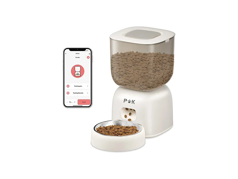 PUPPYKITTY 3L Automatischer Katzenfutterspender WiFi, WiFi Futterspender für Hunde und Katzen, 1-10 Mahlzeiten pro Tag, Beige