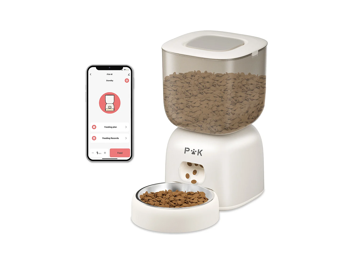 PUPPYKITTY 3L Distributeur Croquettes Chat Automatique WiFi, WiFi Distributeur Croquettes pour Chiens Et Chats, 1-10 Repas par Jour, Beige