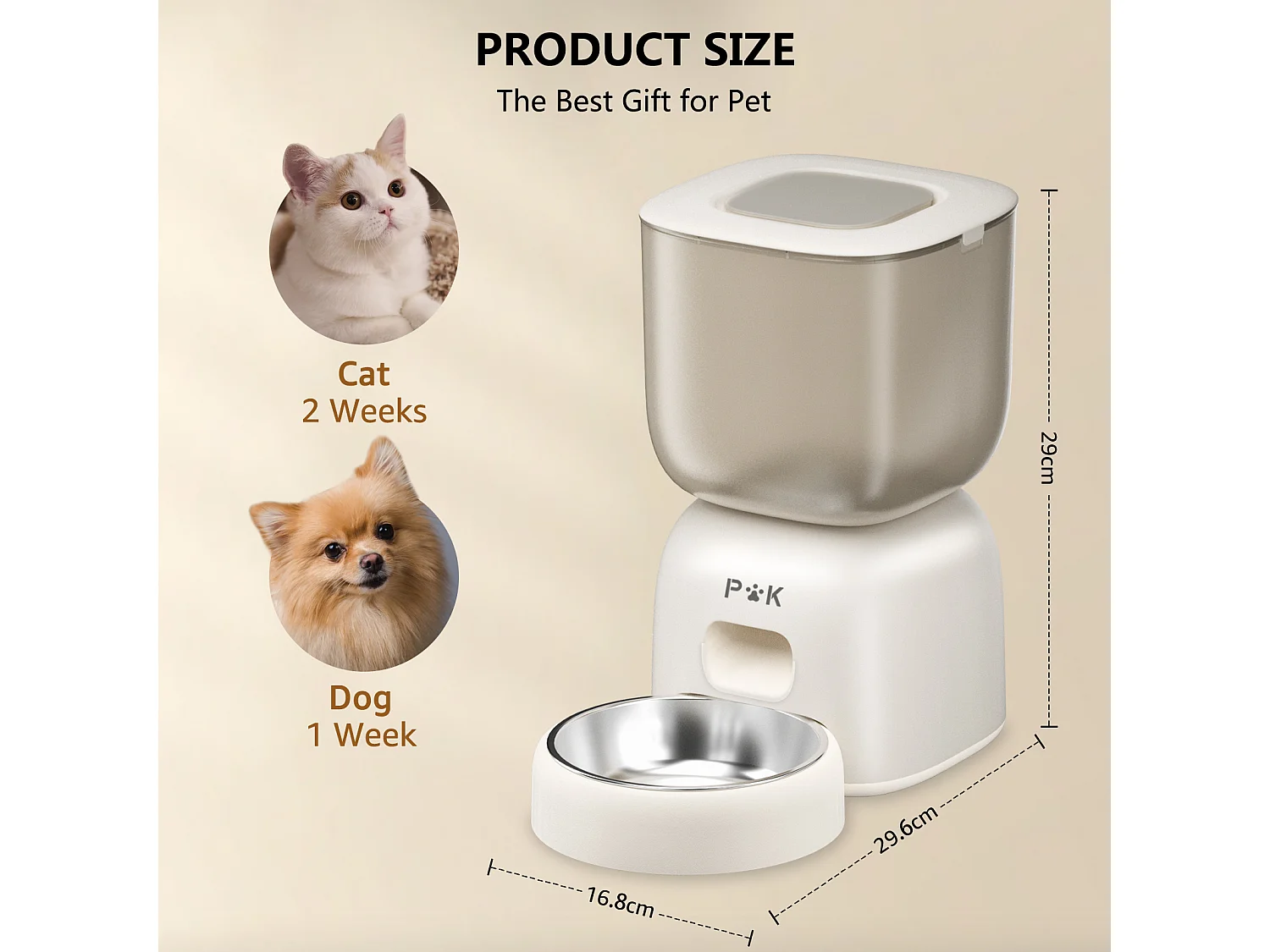 PUPPYKITTY 3L Distributeur Croquettes Chat Automatique WiFi, WiFi Distributeur Croquettes pour Chiens Et Chats, 1-10 Repas par Jour, Beige