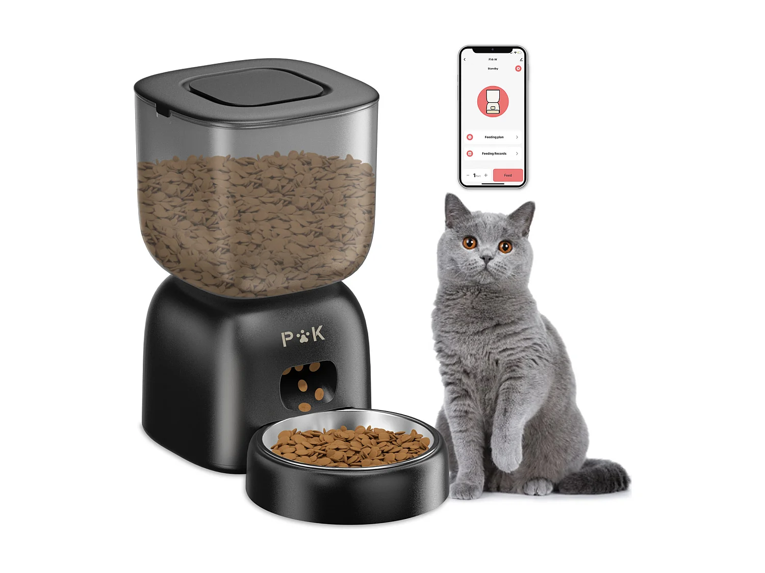 Dispenser automatico di cibo per gatti WiFi da 3 litri - Alimentatore automatico nero per cani e gatti - 10 pasti al giorno - Registrazione vocale 10 secondi