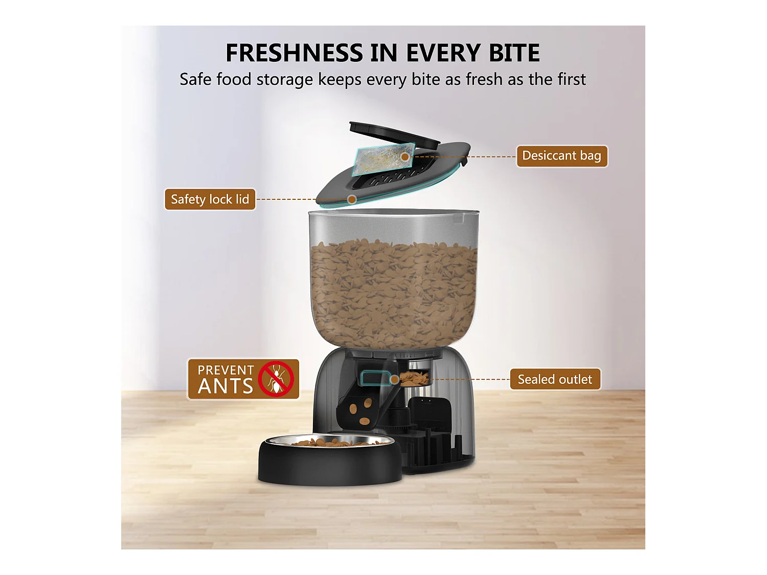 Dispenser automatico di cibo per gatti WiFi da 3 litri - Alimentatore automatico nero per cani e gatti - 10 pasti al giorno - Registrazione vocale 10 secondi