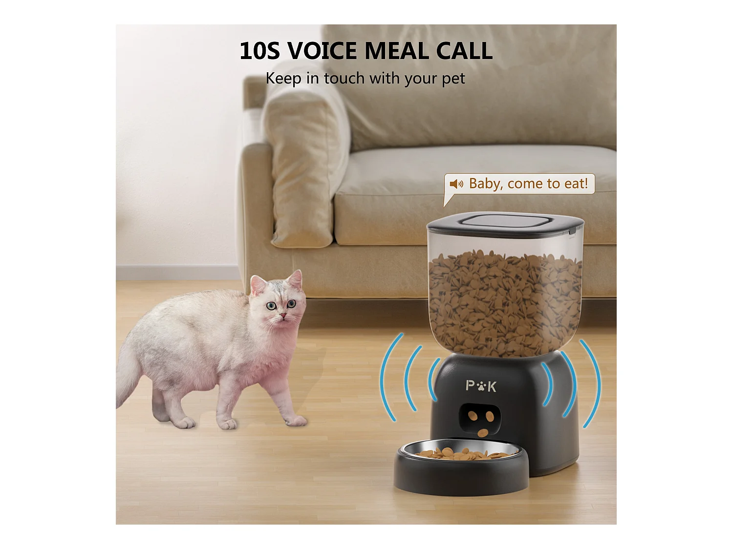 Dispenser automatico di cibo per gatti WiFi da 3 litri - Alimentatore automatico nero per cani e gatti - 10 pasti al giorno - Registrazione vocale 10 secondi