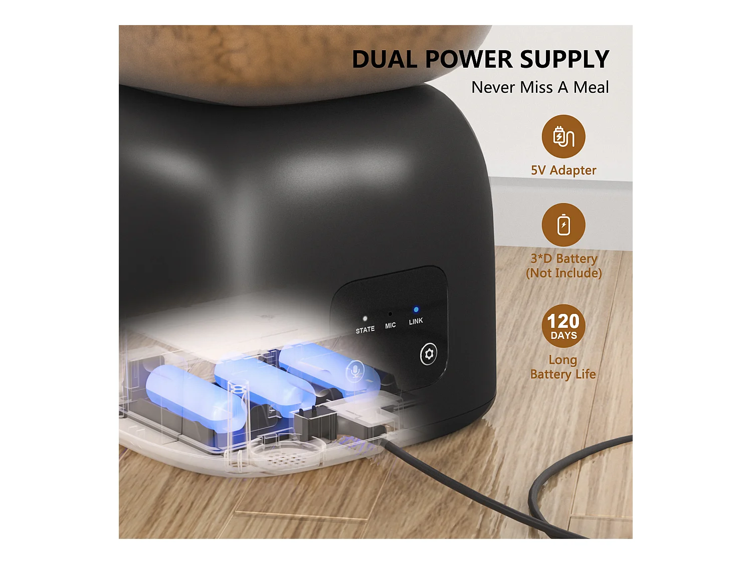 Dispenser automatico di cibo per gatti WiFi da 3 litri - Alimentatore automatico nero per cani e gatti - 10 pasti al giorno - Registrazione vocale 10 secondi