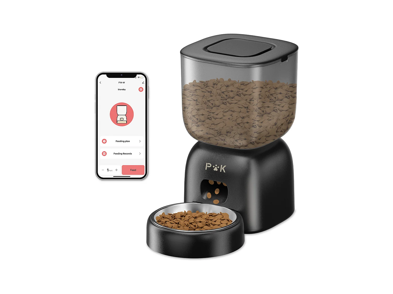 Dispenser automatico di cibo per gatti WiFi da 3 litri - Alimentatore automatico nero per cani e gatti - 10 pasti al giorno - Registrazione vocale 10 secondi