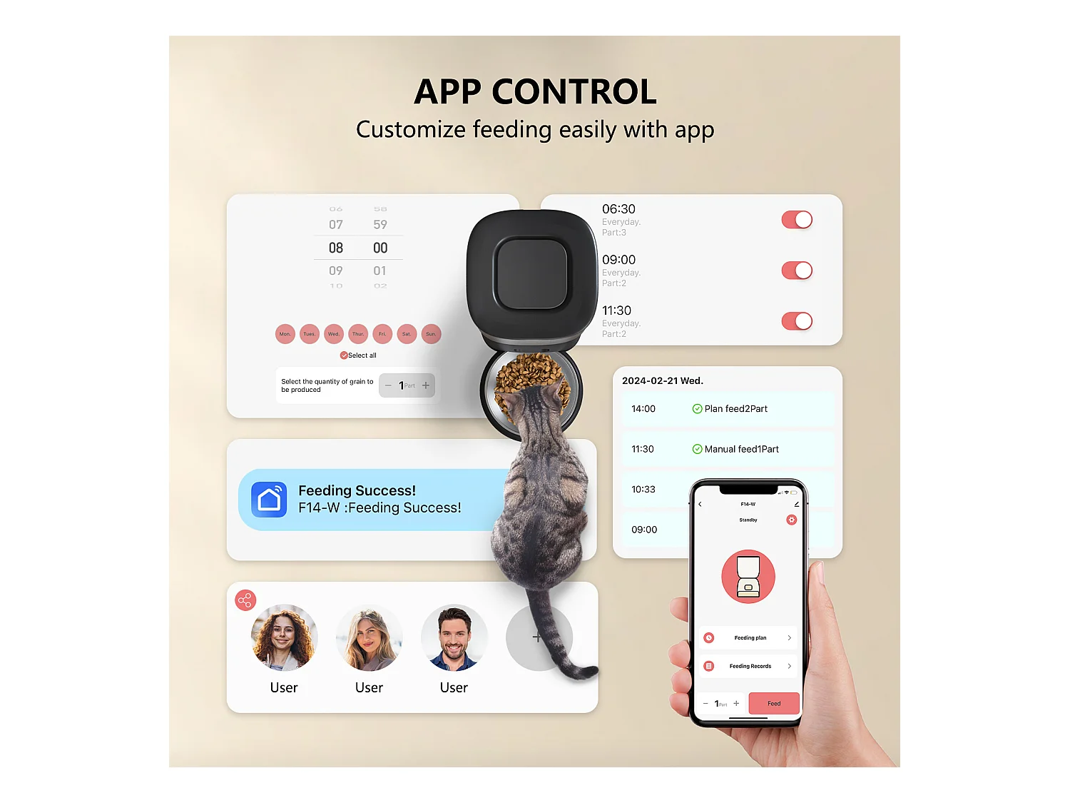 3L WiFi Distributeur Croquettes Chat Automatique - Noir Mangeoire Automatique pour Chat et Chien - 10 Repas par Jour - Enregistrement Vocal 10s