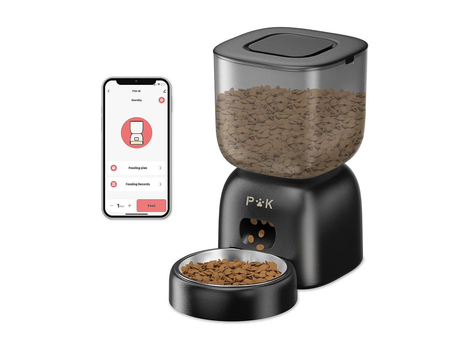 Dispenser automatico di cibo per gatti WiFi da 3 litri - Alimentatore automatico nero per cani e gatti - 10 pasti al giorno - Registrazione vocale 10 secondi