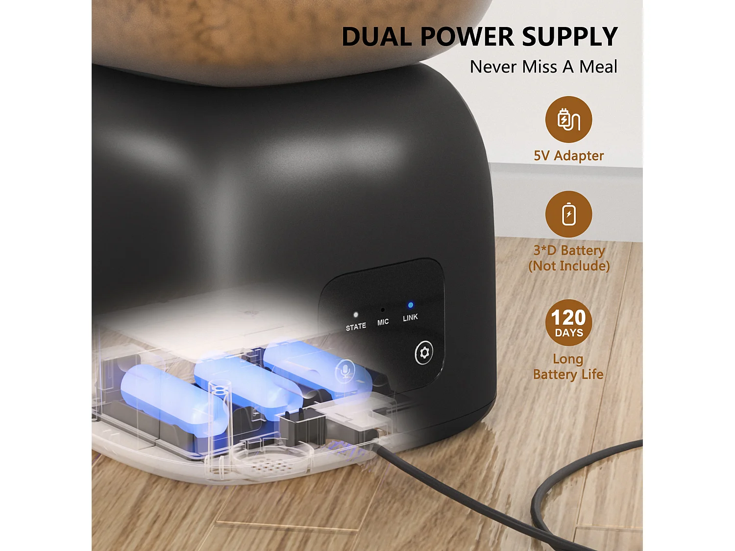 Dispenser automatico di cibo per gatti WiFi da 3 litri - Alimentatore automatico nero per cani e gatti - 10 pasti al giorno - Registrazione vocale 10 secondi