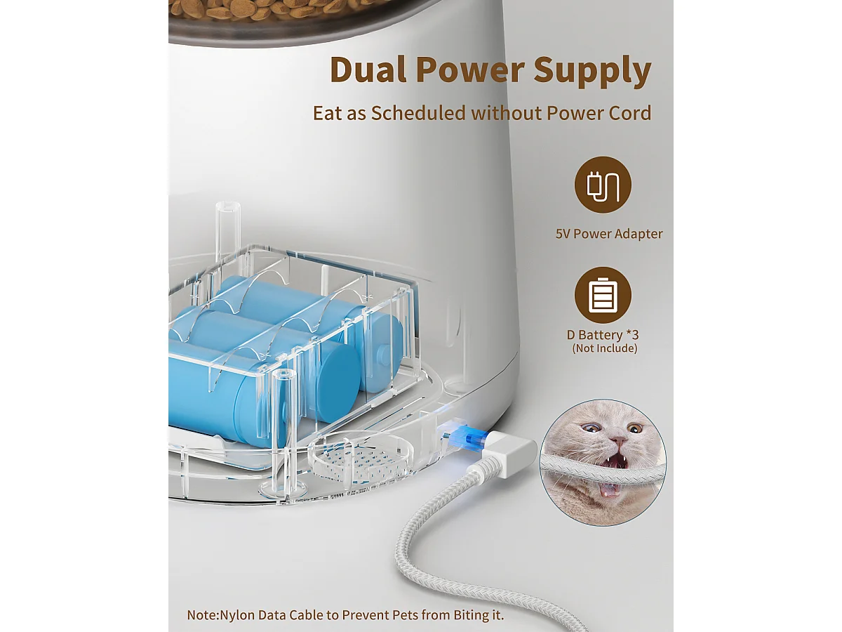 WiFi Automatischer Katzenfutterspender mit App, 4L 2,4G WiFi Katzen- und Hundefutterspender, APP-Steuerung, mit Edelstahlnapf