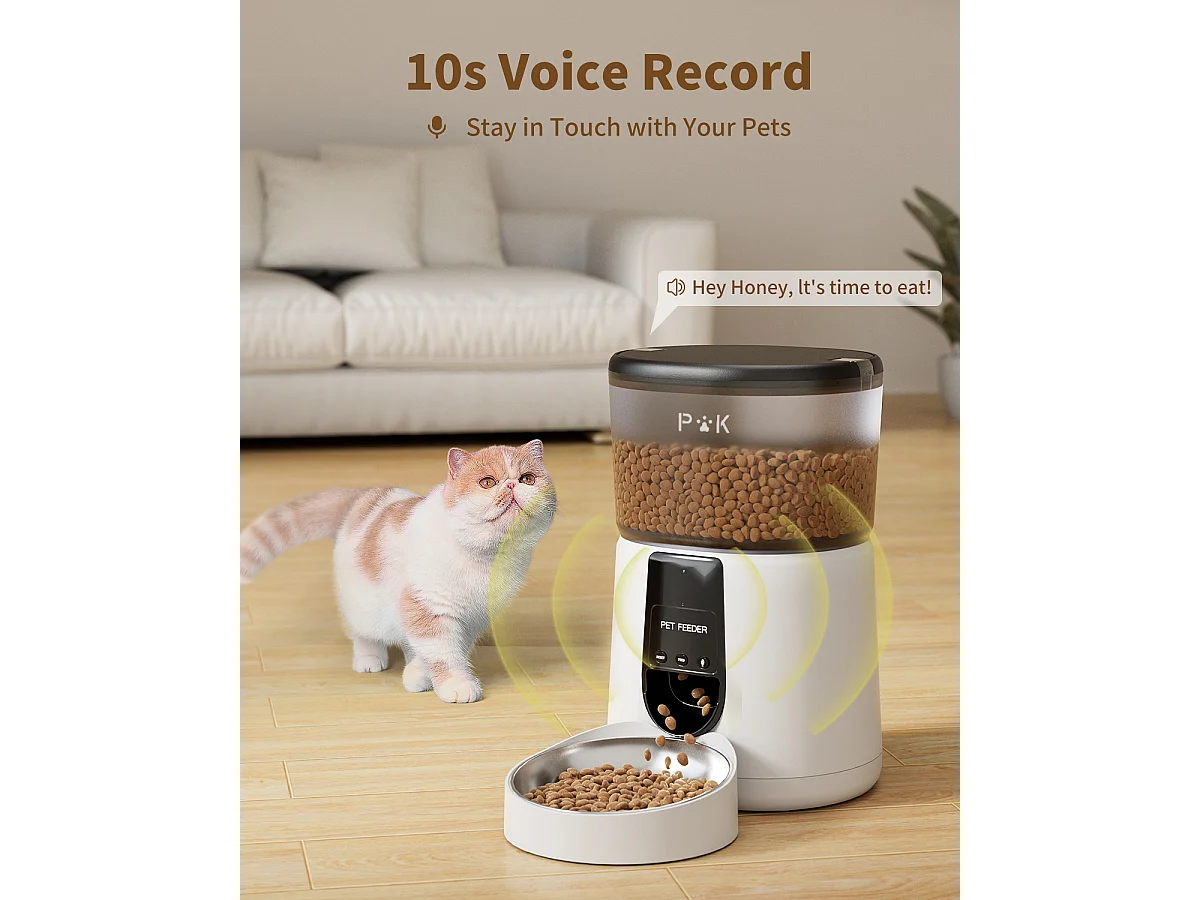 WiFi Distributeur Croquettes Chat Automatique avec App 4L 2,4G WiFi Distributeur Croquettes Chat et Chiens, APP Contrôle, avec Bol en Acier Inoxydable