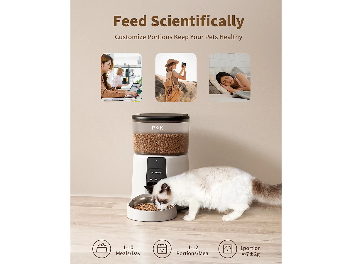 WiFi Distributeur Croquettes Chat Automatique avec App 4L 2,4G WiFi Distributeur Croquettes Chat et Chiens, APP Contrôle, avec Bol en Acier Inoxydable