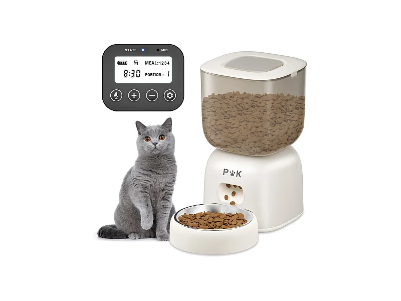 Automatischer Futterspender für Katzen und Hunde, 3 l – Automatischer Futterspender für Katzen und Hunde, kann 4 Mahlzeiten pro Tag füttern