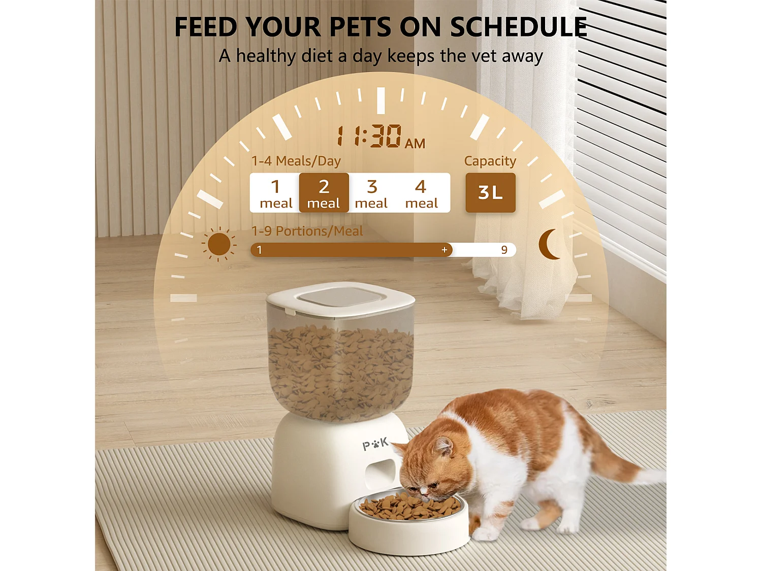 Dispensador automático de comida seca para perros y gatos, 3L, comedero automático para perros y gatos, puede alimentar 4 comidas al día