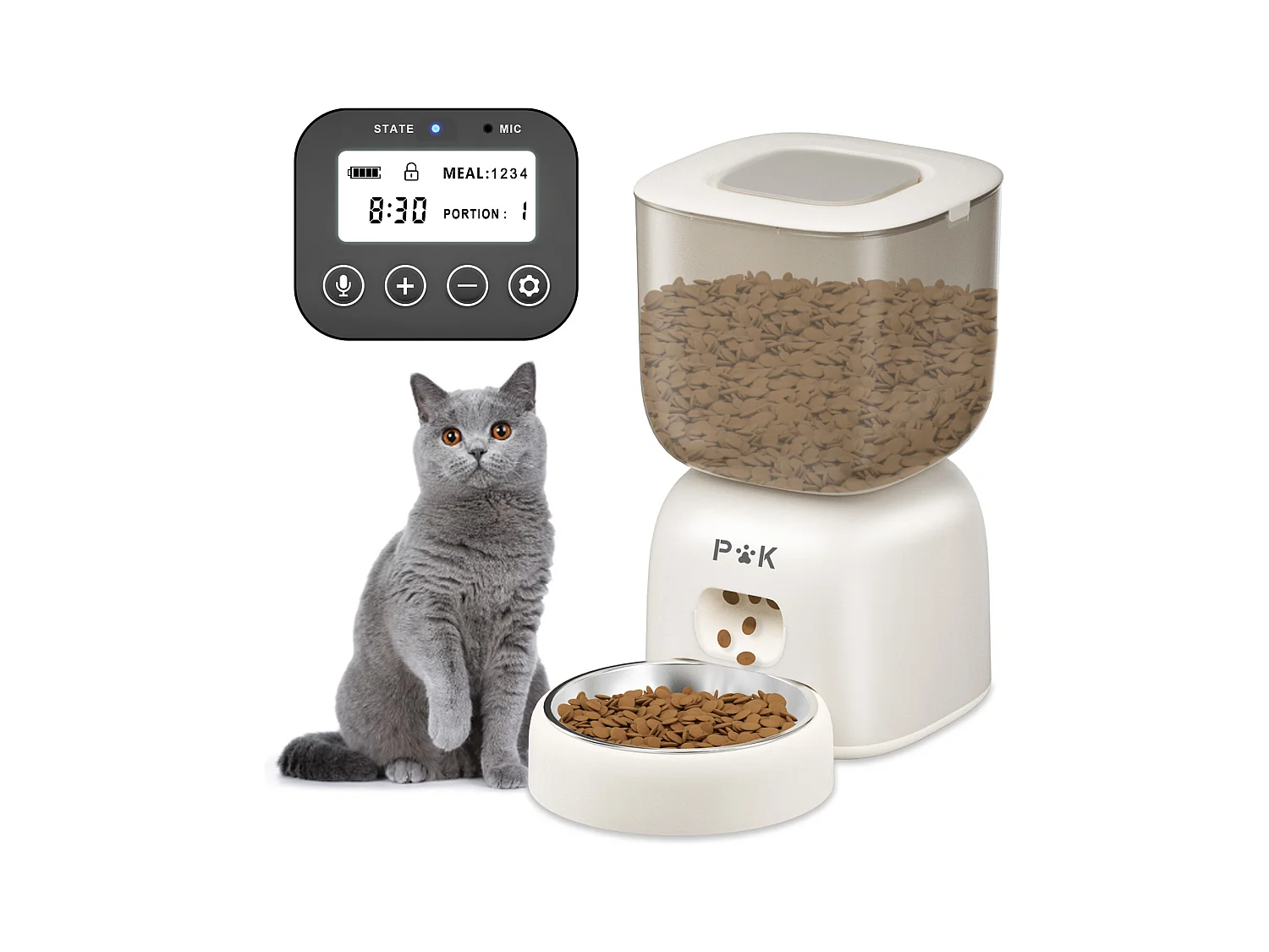 3L Distributeur Croquettes Automatique pour Chat et Chien - Mangeoire Automatique pour Chat et Chien, Peut Nourrir 4 Repas par Jour