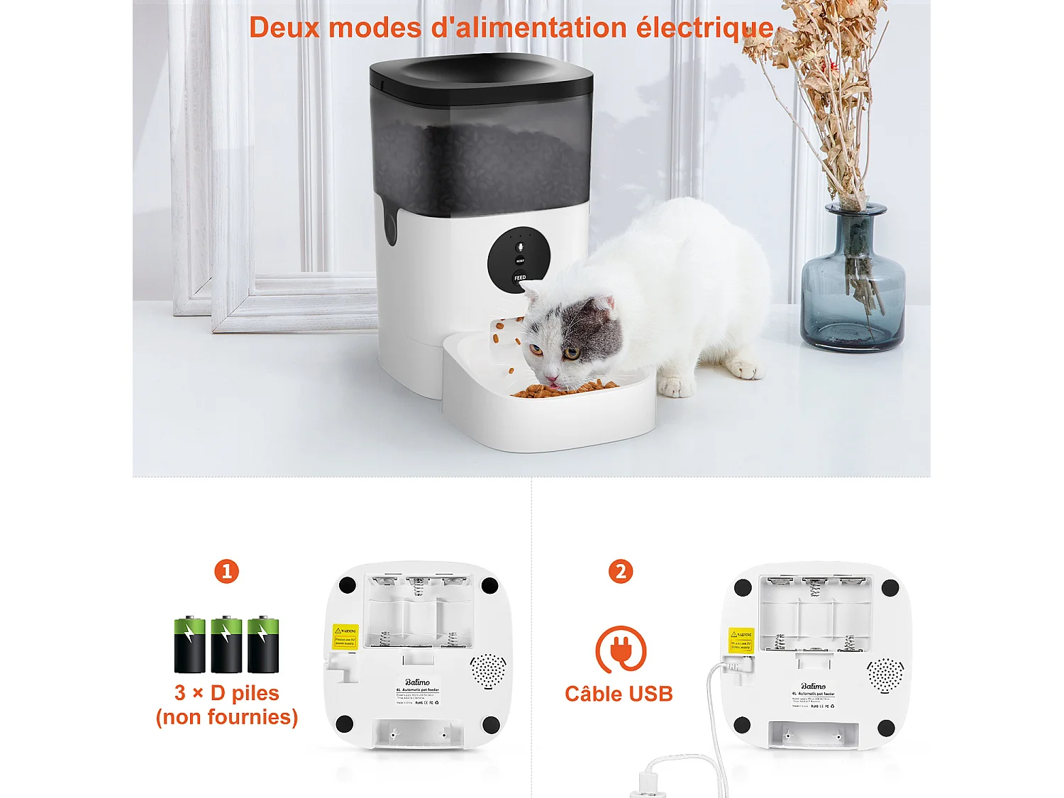Balimo 4L WIFI Katzen-/Hundefutterspender APP-Steuerung LCD, 2,4G WiFi | 10s Aufnahmefunktion Programmierbar 10 Mahlzeiten pro Tag Schwarz