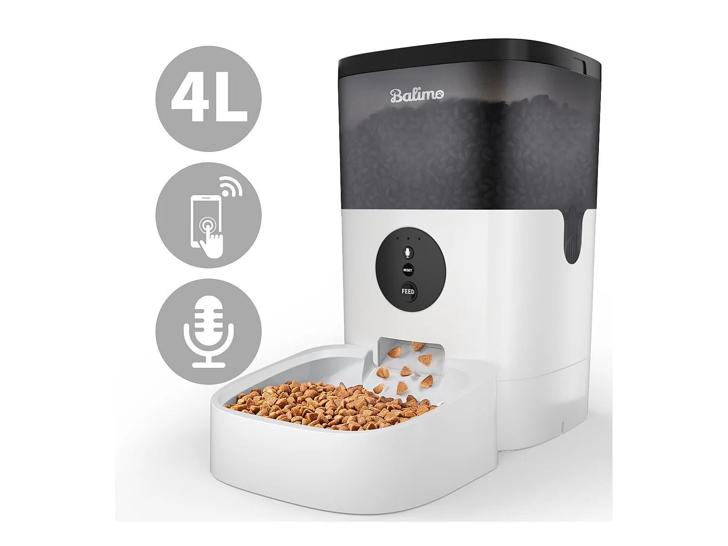 Balimo  4L  WIFI Distributeur Croquettes Chats/Chiens  APP Contrôle LCD,WiFi 2.4G | Fonction d'enregistrement 10s Programmable 10 Repas par Jour Noir