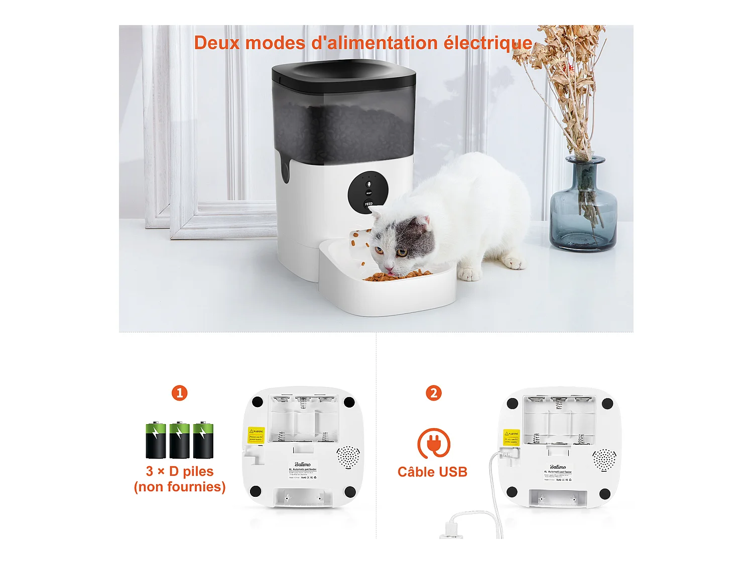 Balimo  4L  WIFI Distributeur Croquettes Chats/Chiens  APP Contrôle LCD,WiFi 2.4G | Fonction d'enregistrement 10s Programmable 10 Repas par Jour Noir