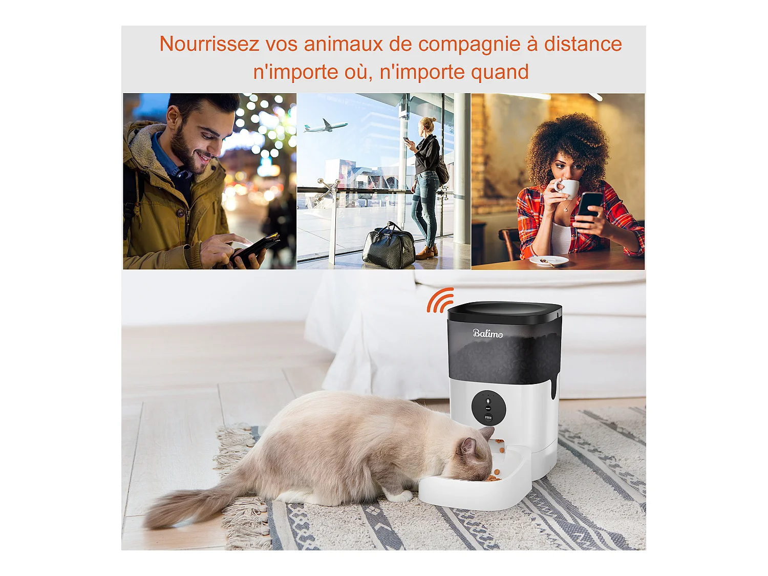 Balimo  4L  WIFI Distributeur Croquettes Chats/Chiens  APP Contrôle LCD,WiFi 2.4G | Fonction d'enregistrement 10s Programmable 10 Repas par Jour Noir