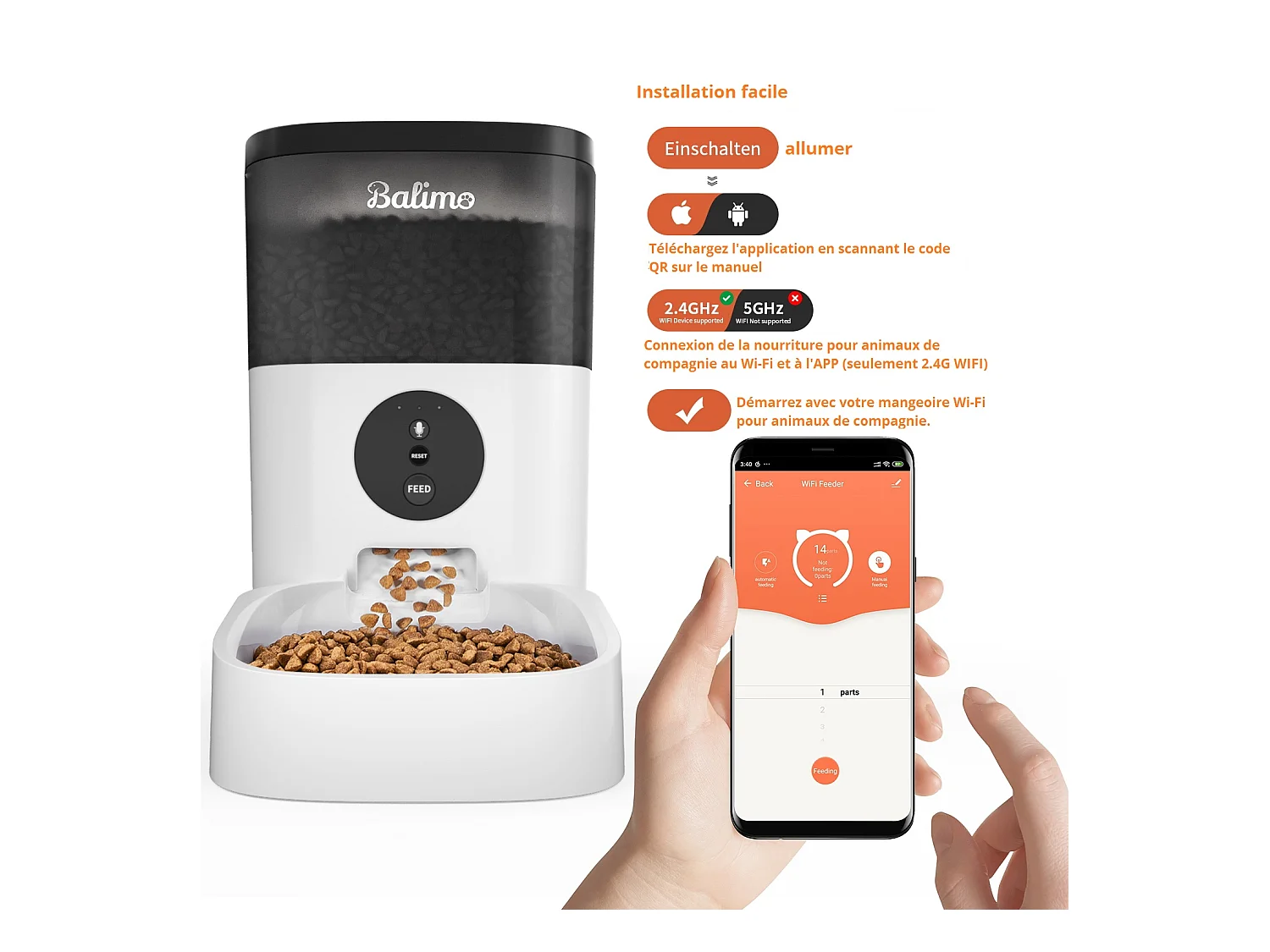 Balimo  4L  WIFI Distributeur Croquettes Chats/Chiens  APP Contrôle LCD,WiFi 2.4G | Fonction d'enregistrement 10s Programmable 10 Repas par Jour Noir