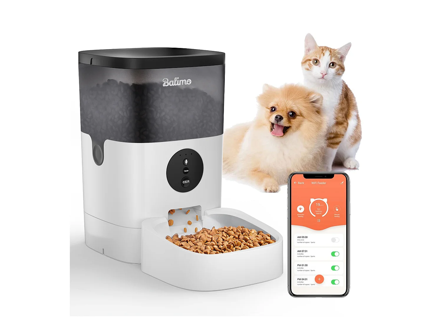 Balimo  4L  WIFI Distributeur Croquettes Chats/Chiens  APP Contrôle LCD,WiFi 2.4G | Fonction d'enregistrement 10s Programmable 10 Repas par Jour Noir