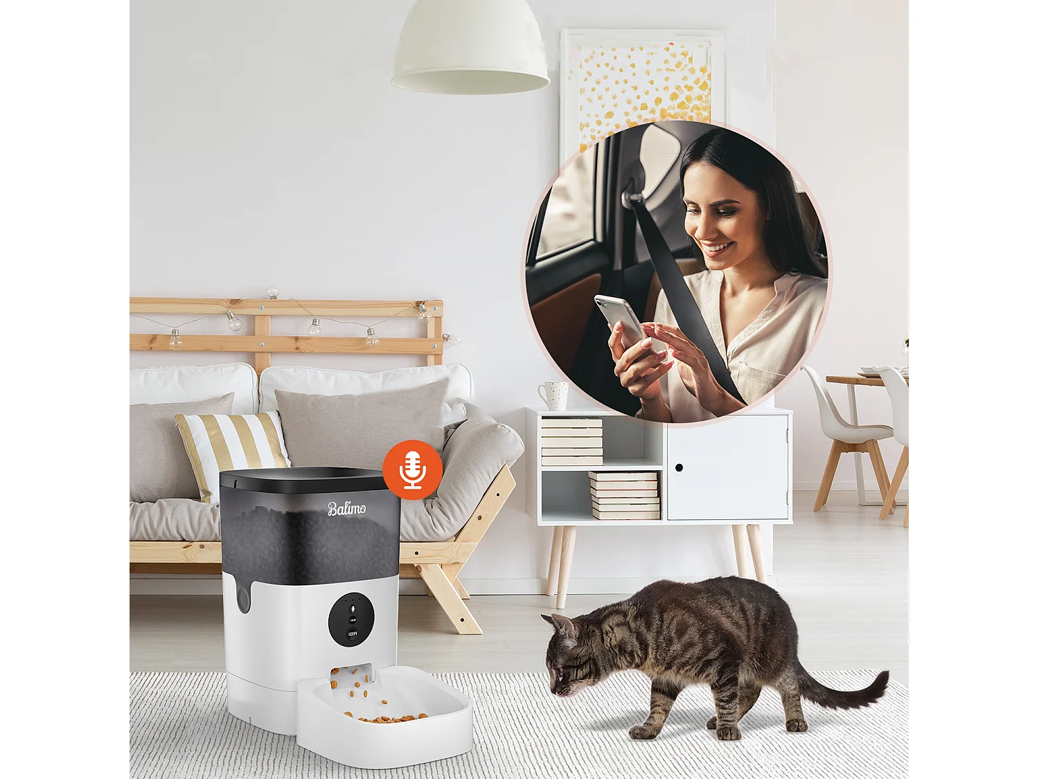 Balimo  4L  WIFI Distributeur Croquettes Chats/Chiens  APP Contrôle LCD,WiFi 2.4G | Fonction d'enregistrement 10s Programmable 10 Repas par Jour Noir