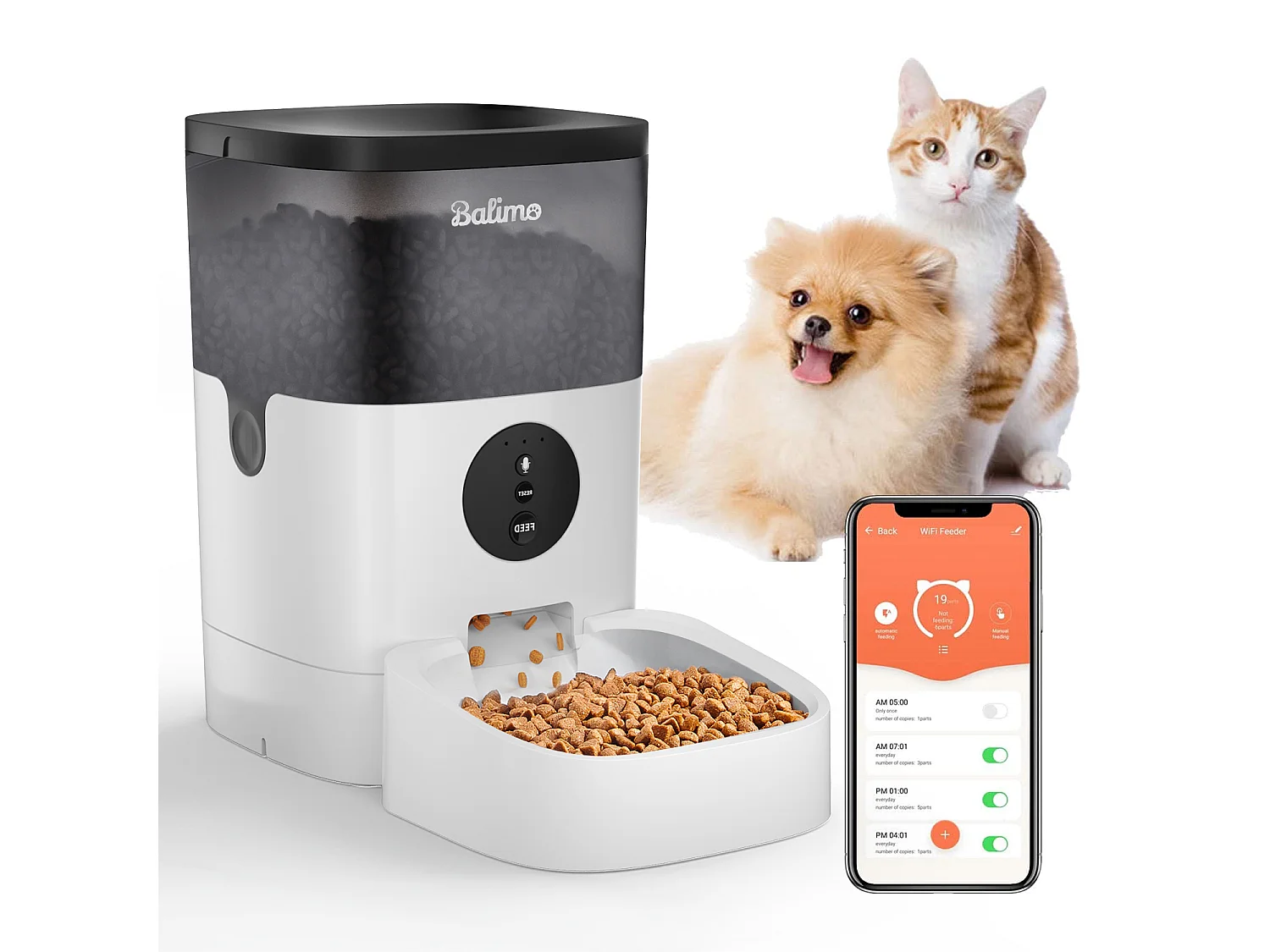 Balimo  4L  WIFI Distributeur Croquettes Chats/Chiens  APP Contrôle LCD,WiFi 2.4G | Fonction d'enregistrement 10s Programmable 10 Repas par Jour Noir