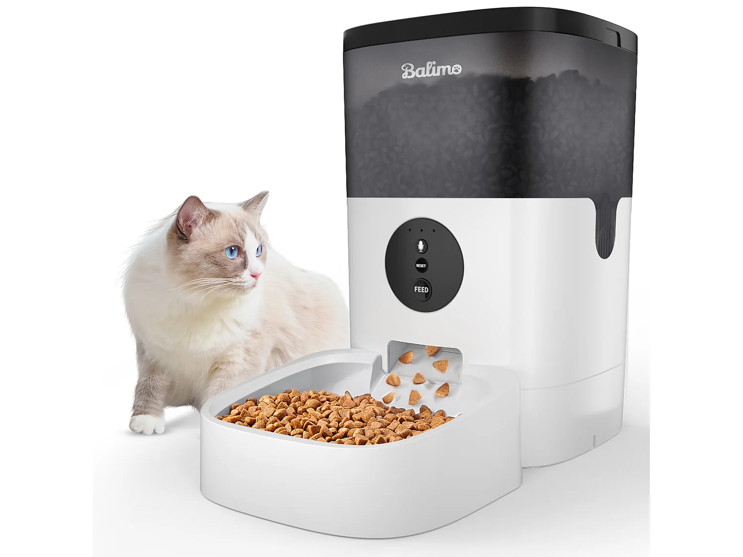 Balimo  4L  WIFI Distributeur Croquettes Chats/Chiens  APP Contrôle LCD,WiFi 2.4G | Fonction d'enregistrement 10s Programmable 10 Repas par Jour Noir