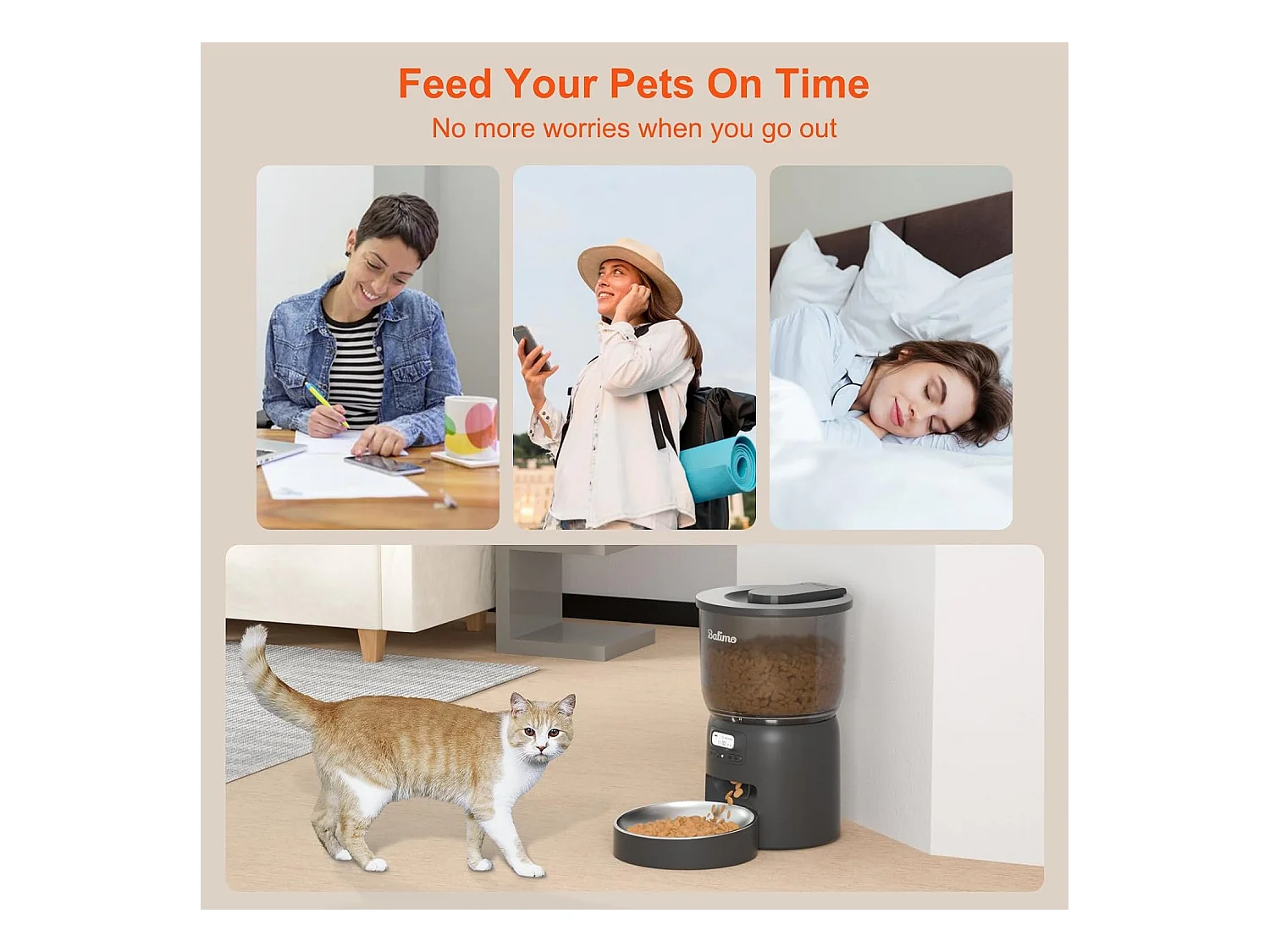 Balimo Futterspender für Katzen/Hunde, 3 l, schwarz, programmierbarer Timer/Aufnahmefunktion, mit Edelstahlnapf, bis zu 6 Mahlzeiten/Tag