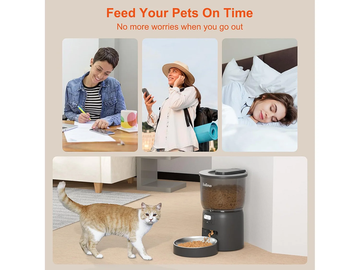 Balimo 3L Distributeur de Croquettes Noir pour Chat/Chien, ,Minuterie Programmable/Fonction Enregistrement,avec Bol en Inox,Jusqu'à 6 Repas/Jour