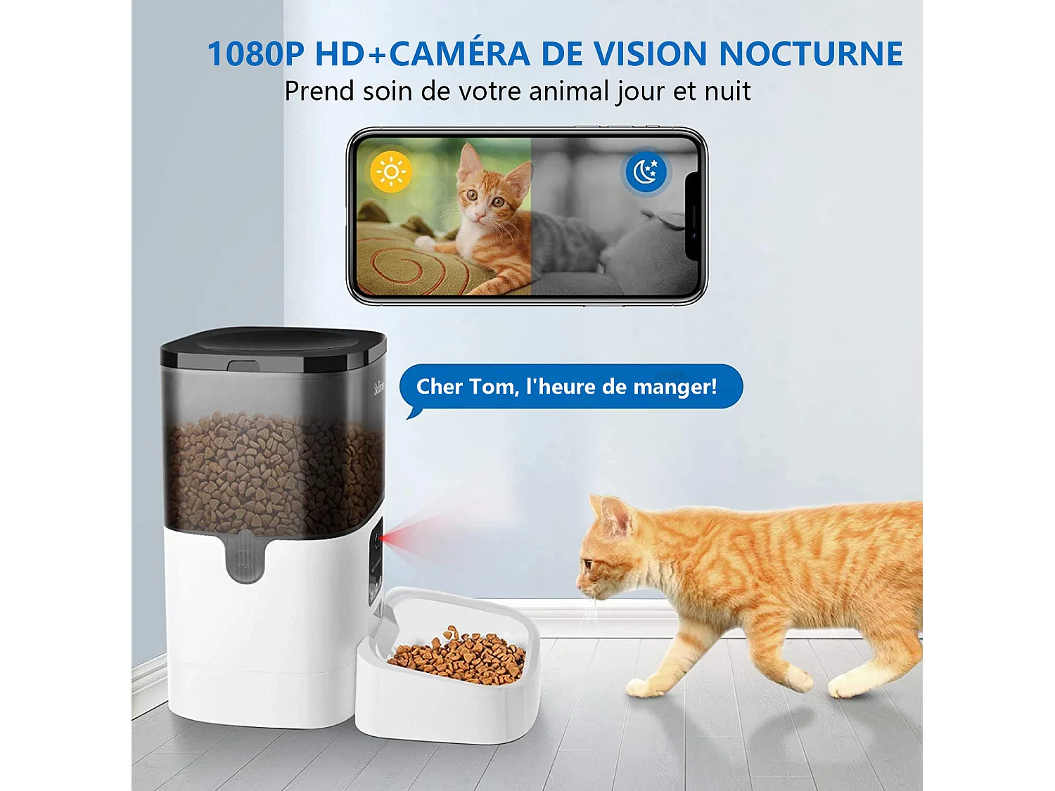 Balimo Dispensador Automático de Comida para Gatos/Perros 4L con Webcam WiFi 2.4G, con Control APP, Cámara HD 1080p, Grabación de Voz