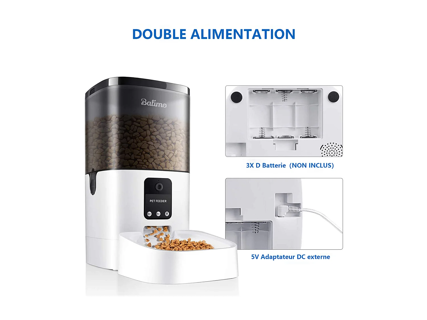 Balimo Dispensador Automático de Comida para Gatos/Perros 4L con Webcam WiFi 2.4G, con Control APP, Cámara HD 1080p, Grabación de Voz